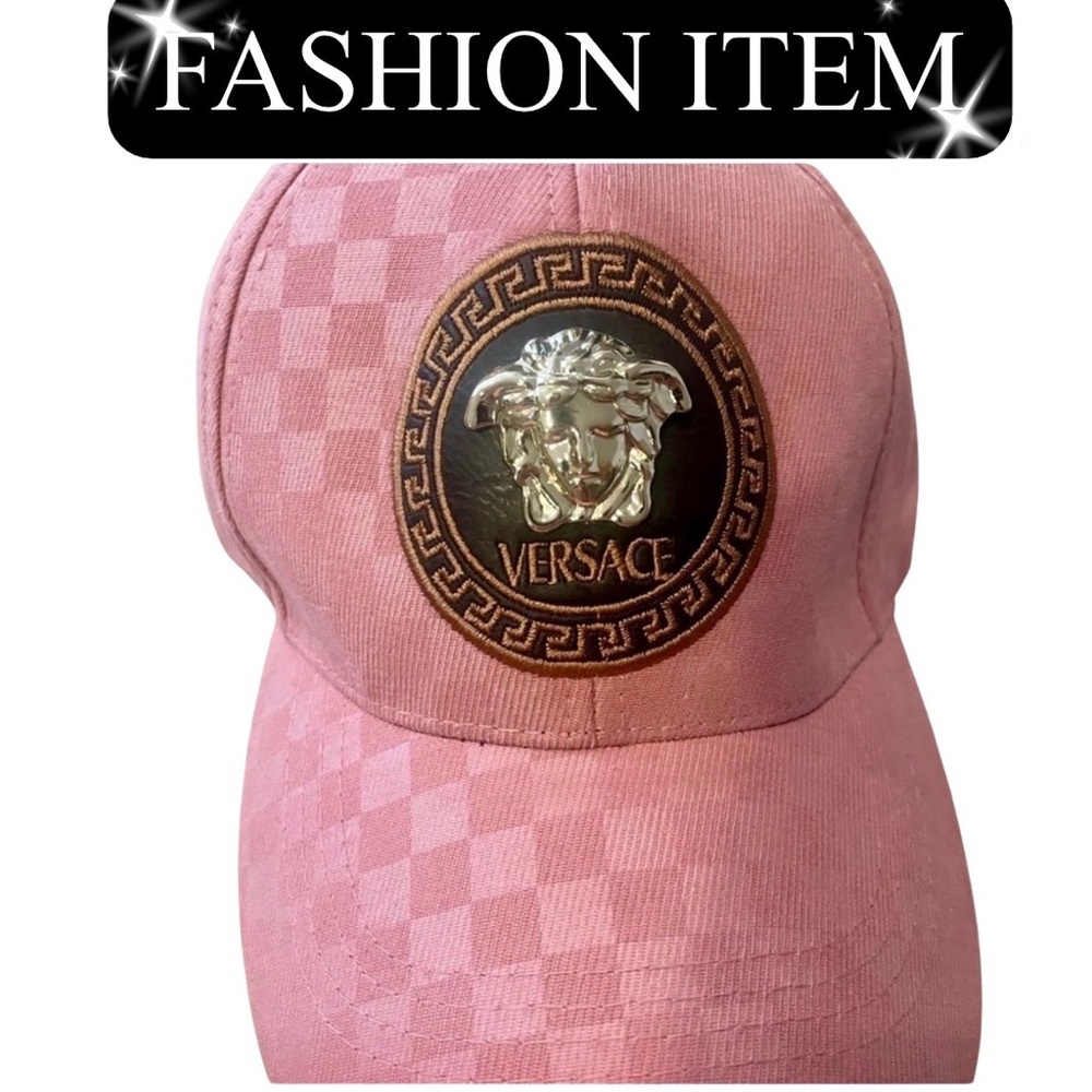 HAT: Pink & Brown Baseball Cap w/Medusa Emblem, EUC